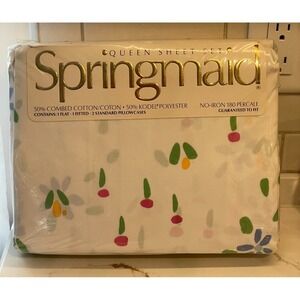 Vintage Springmaid Nancy Queen Sheet Set Flat Fitted Pillowcases Floral New